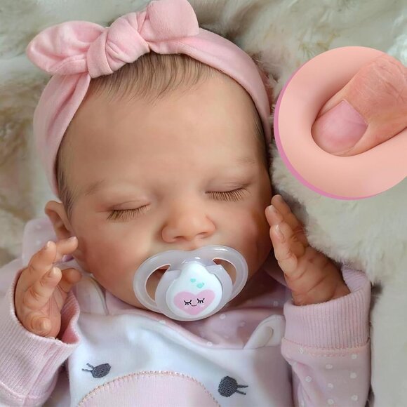 Realistic Baby Doll with Pink Outfit and Pacifier - Picture 1 of 9